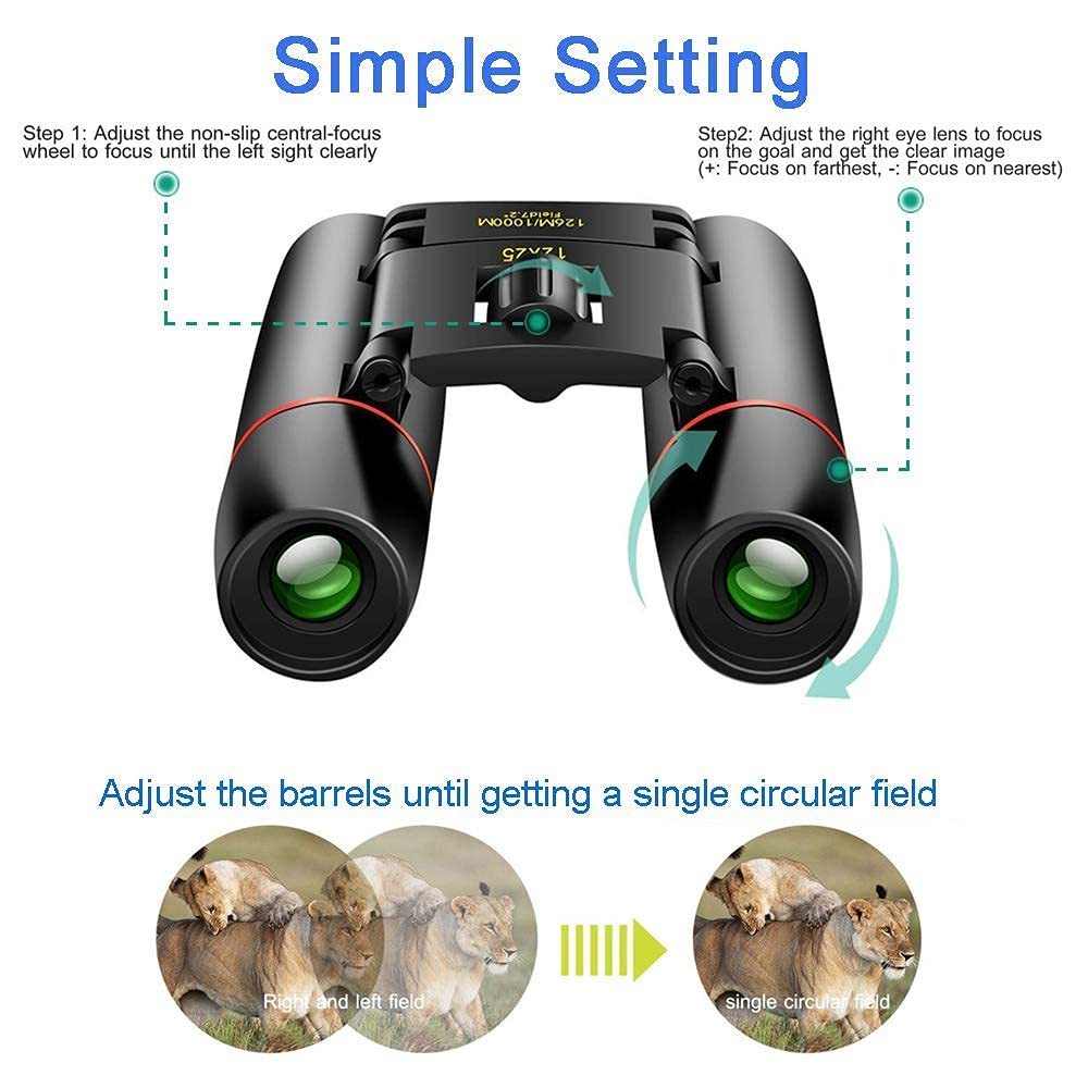 Compact Binoculars, Small Folding Binoculars, Easy Focus for Kids Adults Bird Watching Travel Hunting Concerts Sports, Waterproof Telescope with Strap Bag Compact Binoculars, Small Folding Binoculars, Easy Focus for Kids Adults Bird Watching Travel Hunting Concerts Sports, Waterproof Telescope with Strap Bag